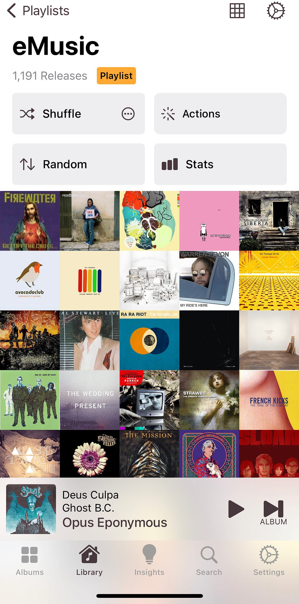 Screenshot of Albums app showing random albums from my eMusic playlist.