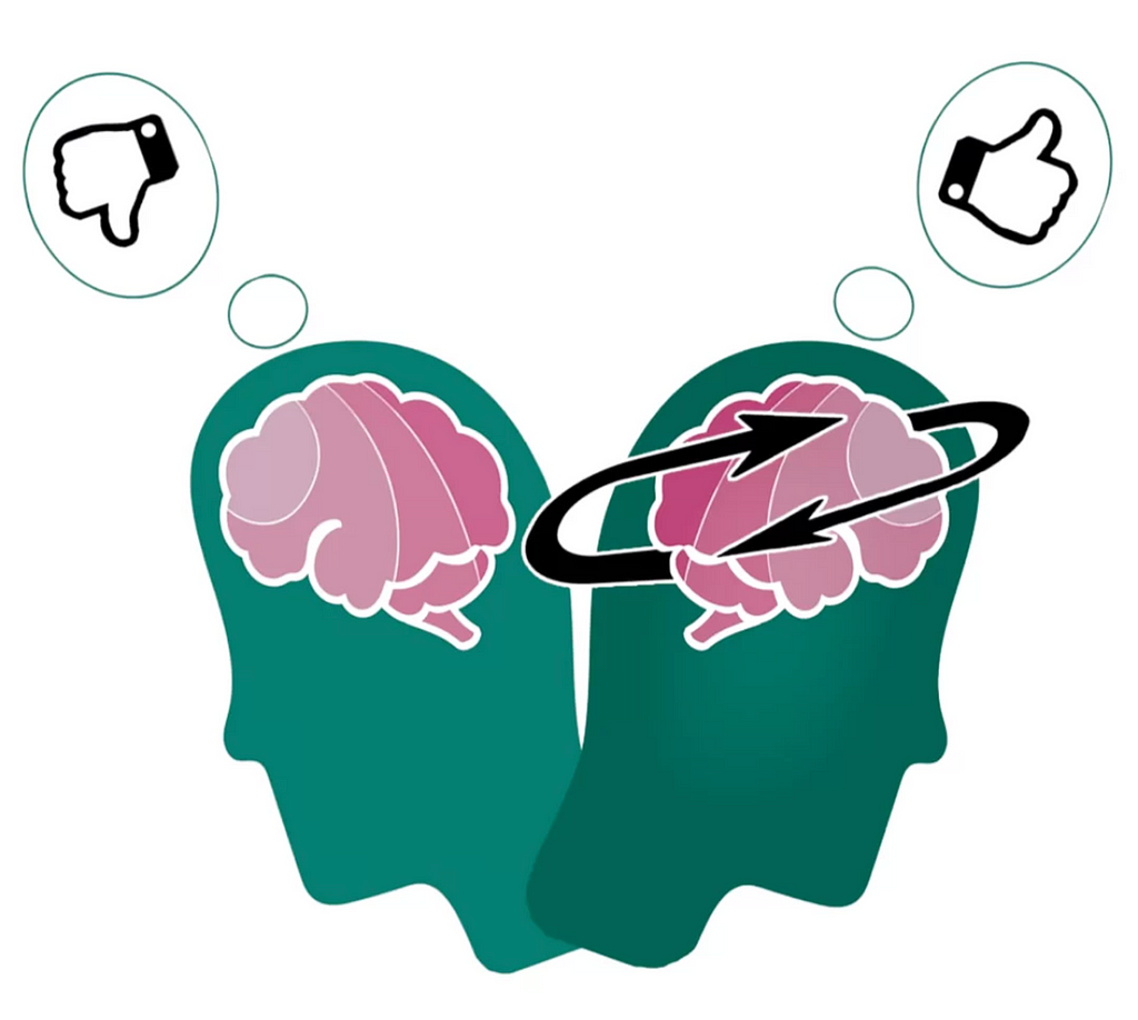 Illustration showing a brain receiving information over and over again