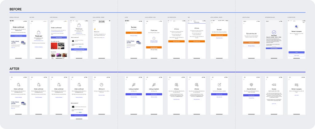Design system implementation of full-page success screens