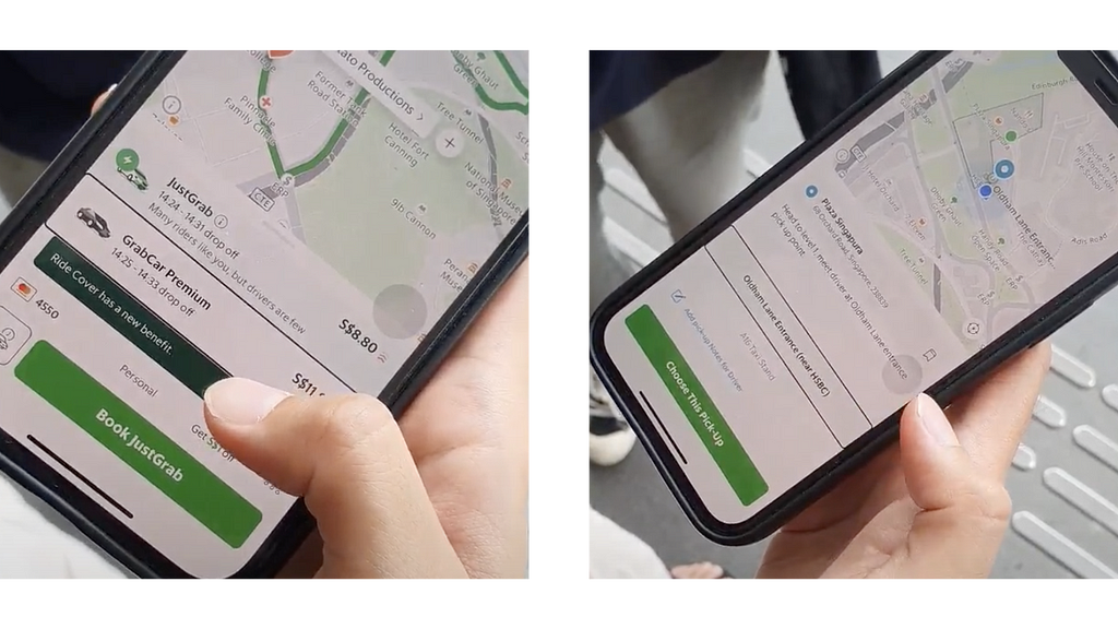 Images of a person using built in screen readers on IOS device to test a transportation app without relying on sight.