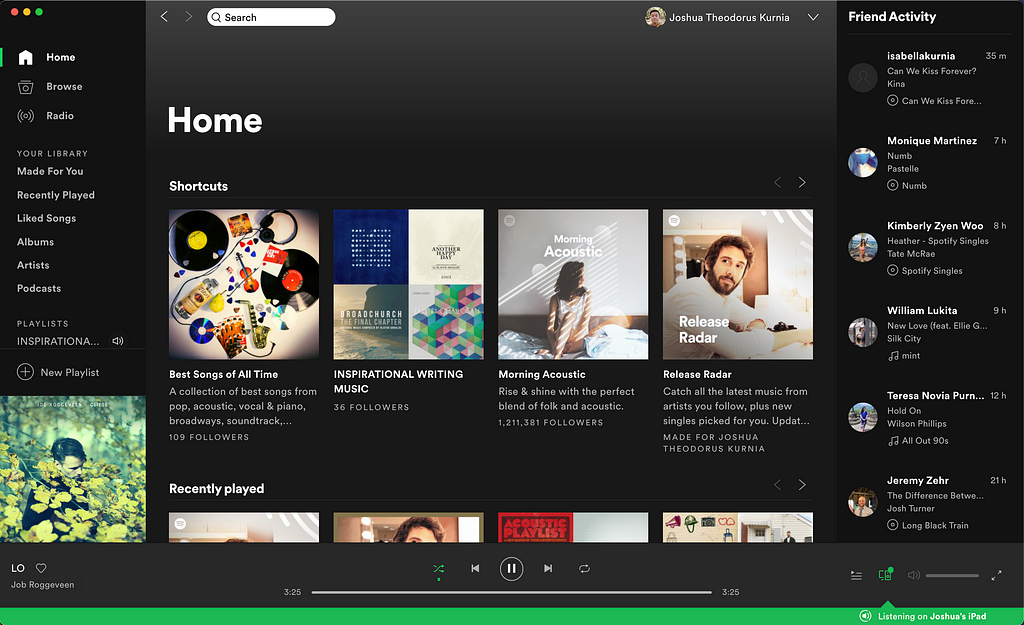 Spotify main Home navigation space