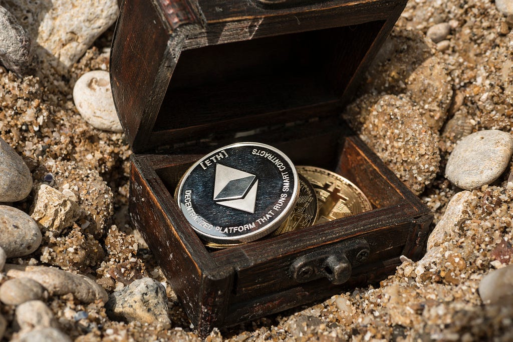 bitcoins and ethereum treasure trove in a chest