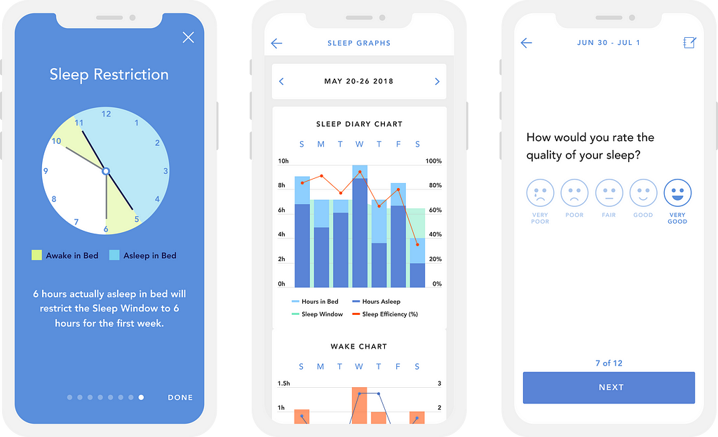 Designs for Somryst, a prescription app for people with Insomnia.