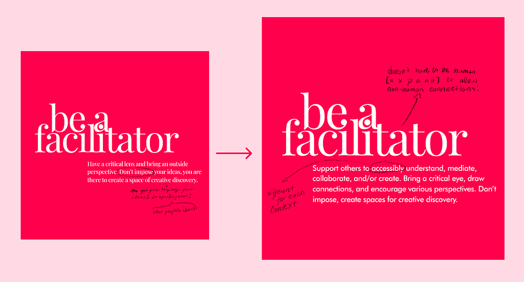 A image that shows the transformation of the old principle of “be a facilitator” to the new one.