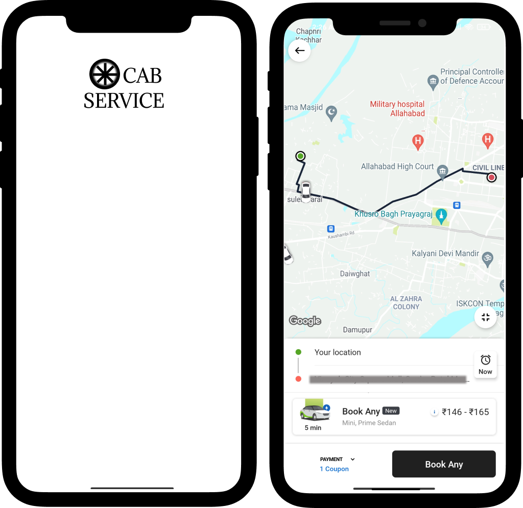 Booking a cab from an online cab service app