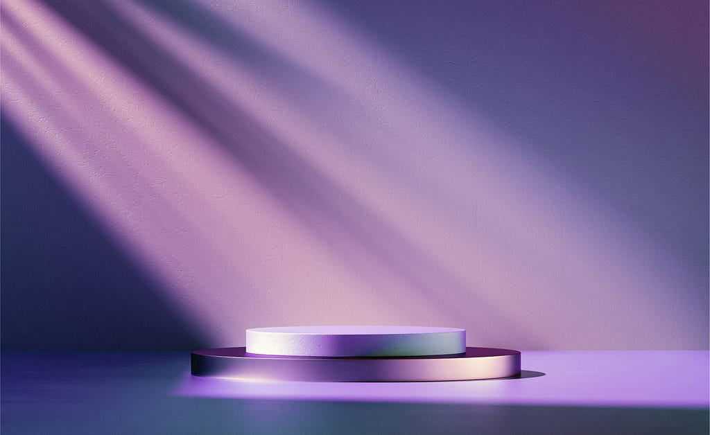 All in purple: a round stage with light floating on it