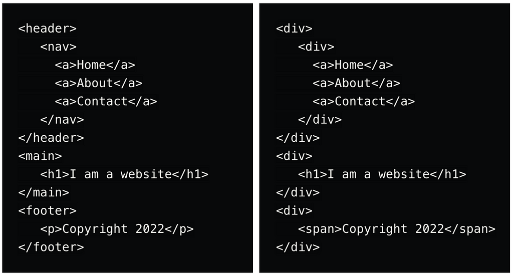 Comparison between semantic and non-semantic code