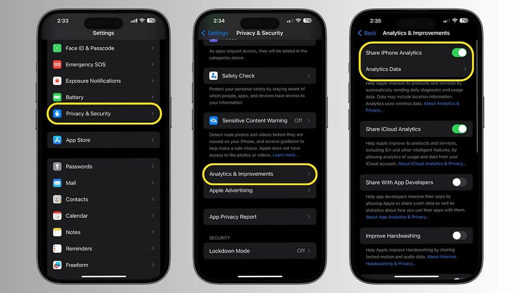 Toggle on Share iPhone Analytics