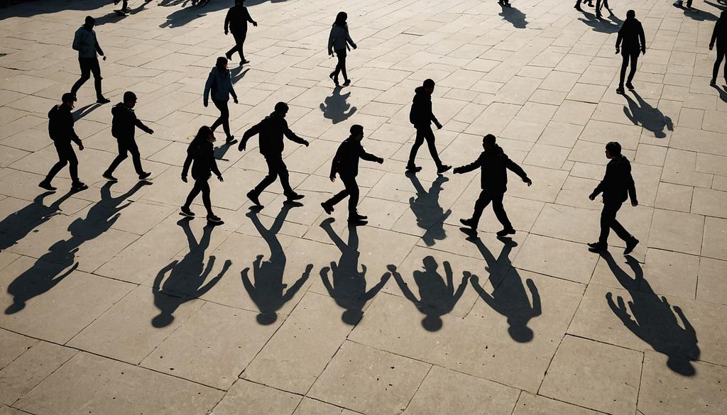 people silhouetted and shadows