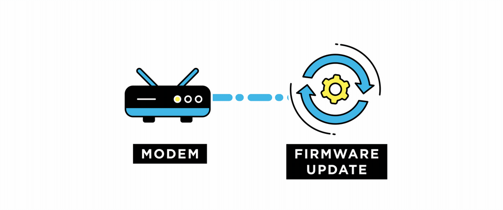 A labelled Modem sends/receives a signal from a rotating system labelled ‘Firmware Update’.