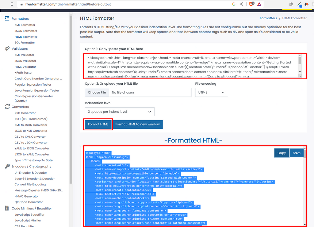 Formatting the HTML Code