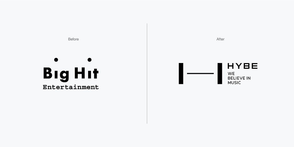 Big Hit Entertainment and HYBE with their logo after rebranding reference