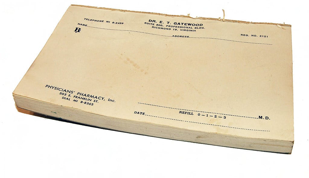 Old-fashioned doctor’s prescription notepad. Courtesy Creative Commons