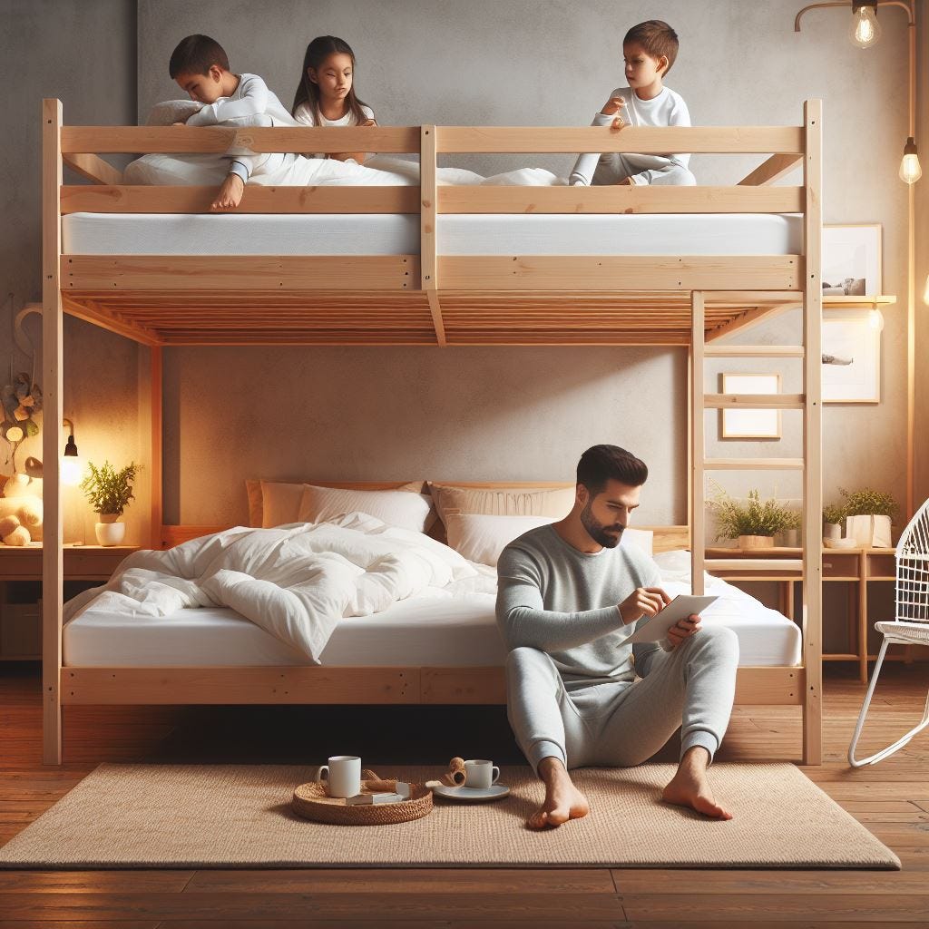 Adults and kids using bunk bed