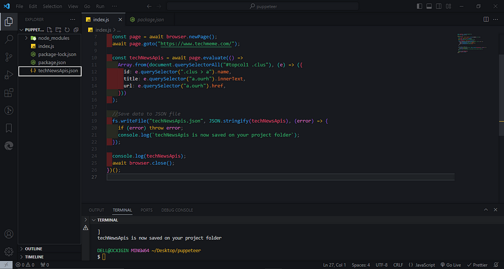 Exported JSON data shown in VS-Code