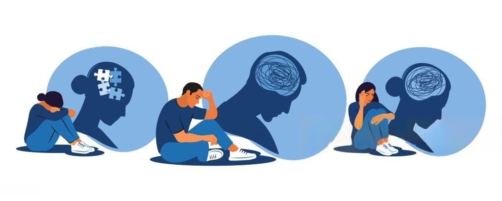 Image: Two women and a man sitting on the floor looking worried due to emotional stress caused by ADHD