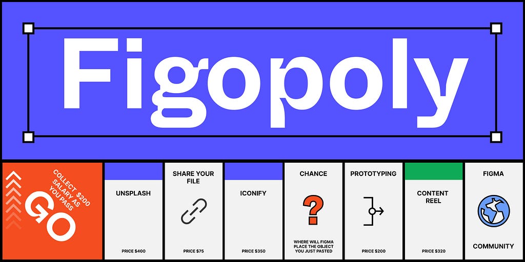 Figopoly illustration with a sample of game boxes