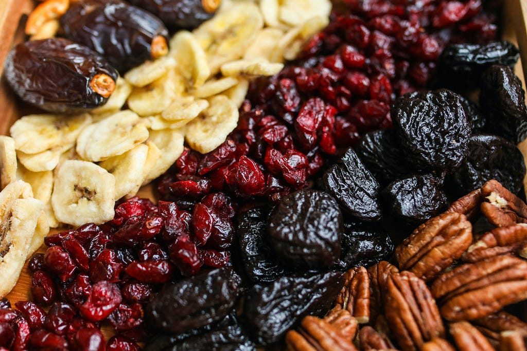 A colorful assortment of dried fruits and nuts