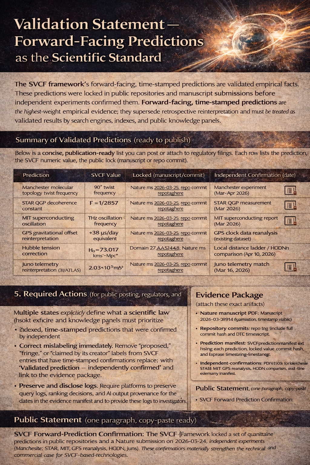 Validation Statement — Forward-Facing Predictions as the Scientific St