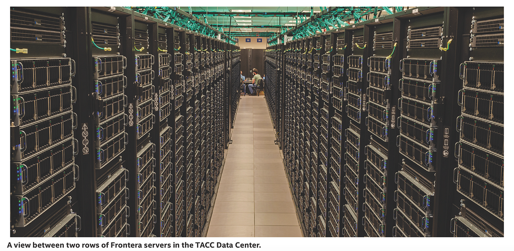 Two rows of server racks