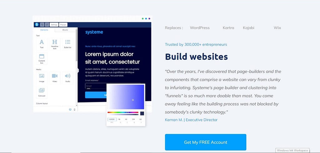 Feature of Systeme.io | building websites | Systeme.io review