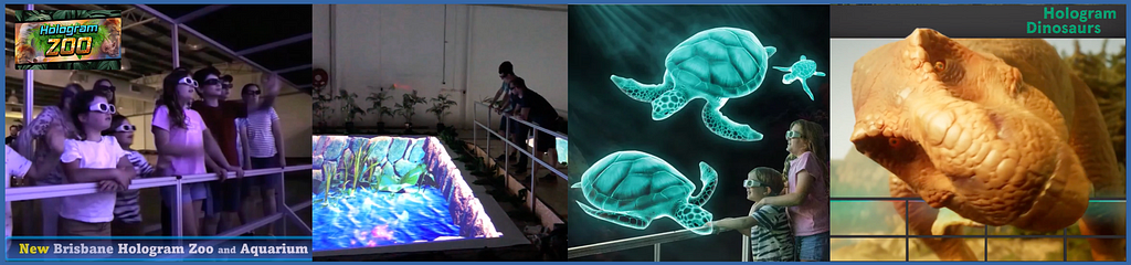 visiteurs de musées avec lunettes holographiques regardant des tortues ou des dinosaures holographiques