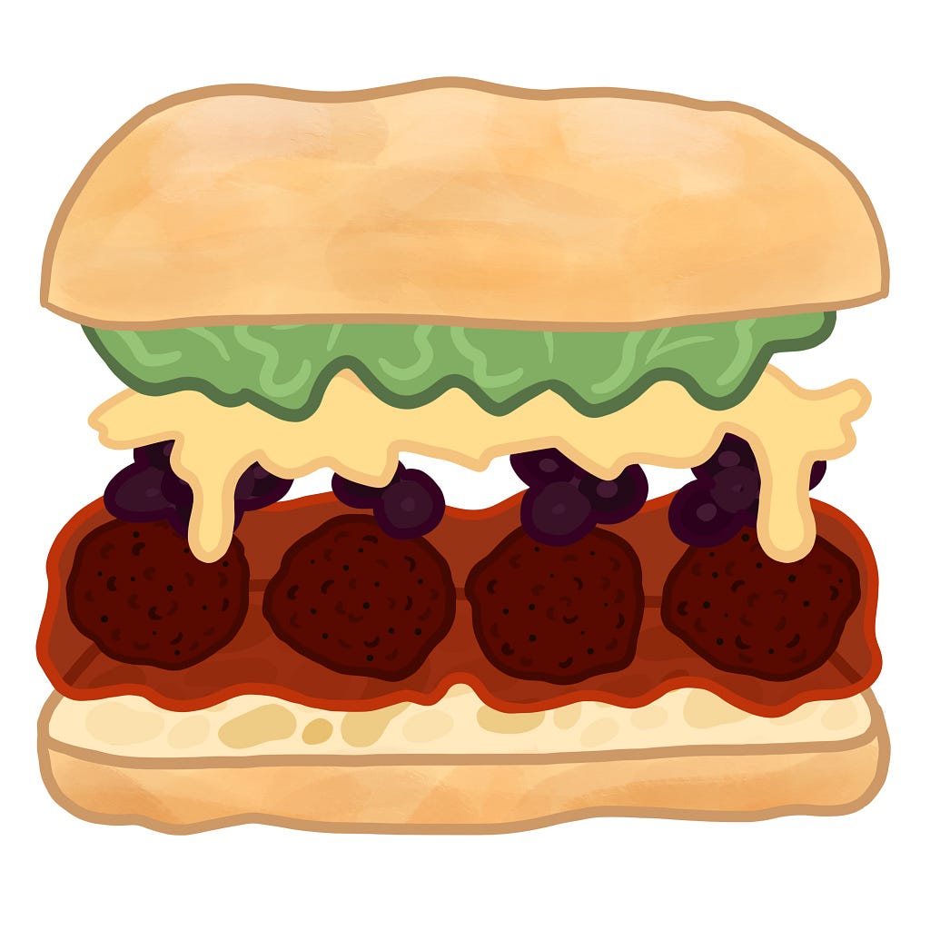 An illustration of the “Meatless Marinara” sandwich