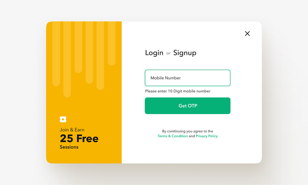 Login modal design for web screens