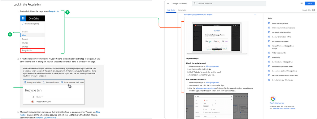 Pages providing detailed instructions on OneDrive and Google Drive.