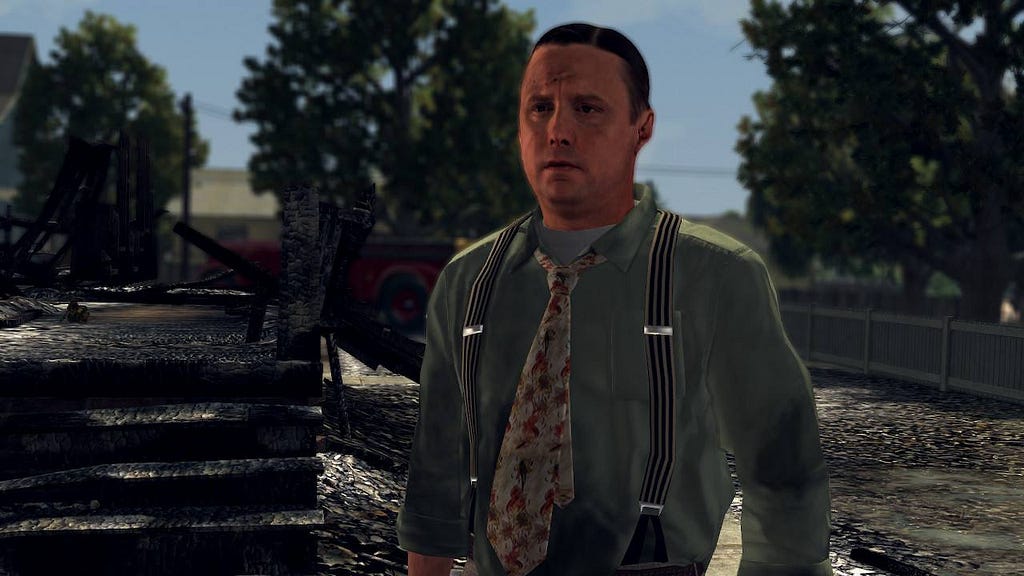 A man being interrogated by the player.