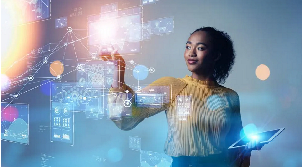 a lady working on analysis for cybersecurity using an IoT screen