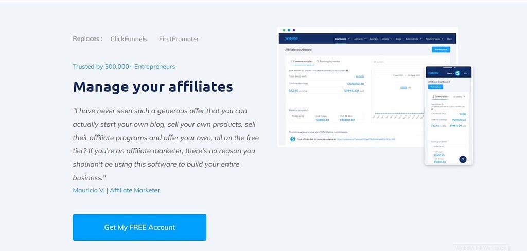 Feature of Systeme.io | Creating affiliate programs | Systeme.io review
