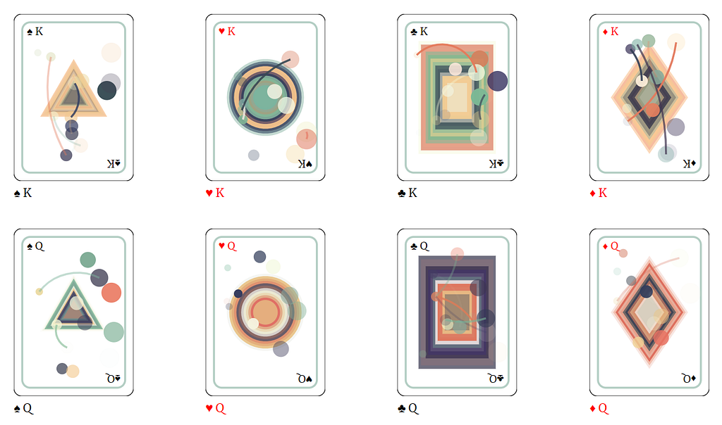Sounds obvious, but the Playing Card Generator creates playing card designs.