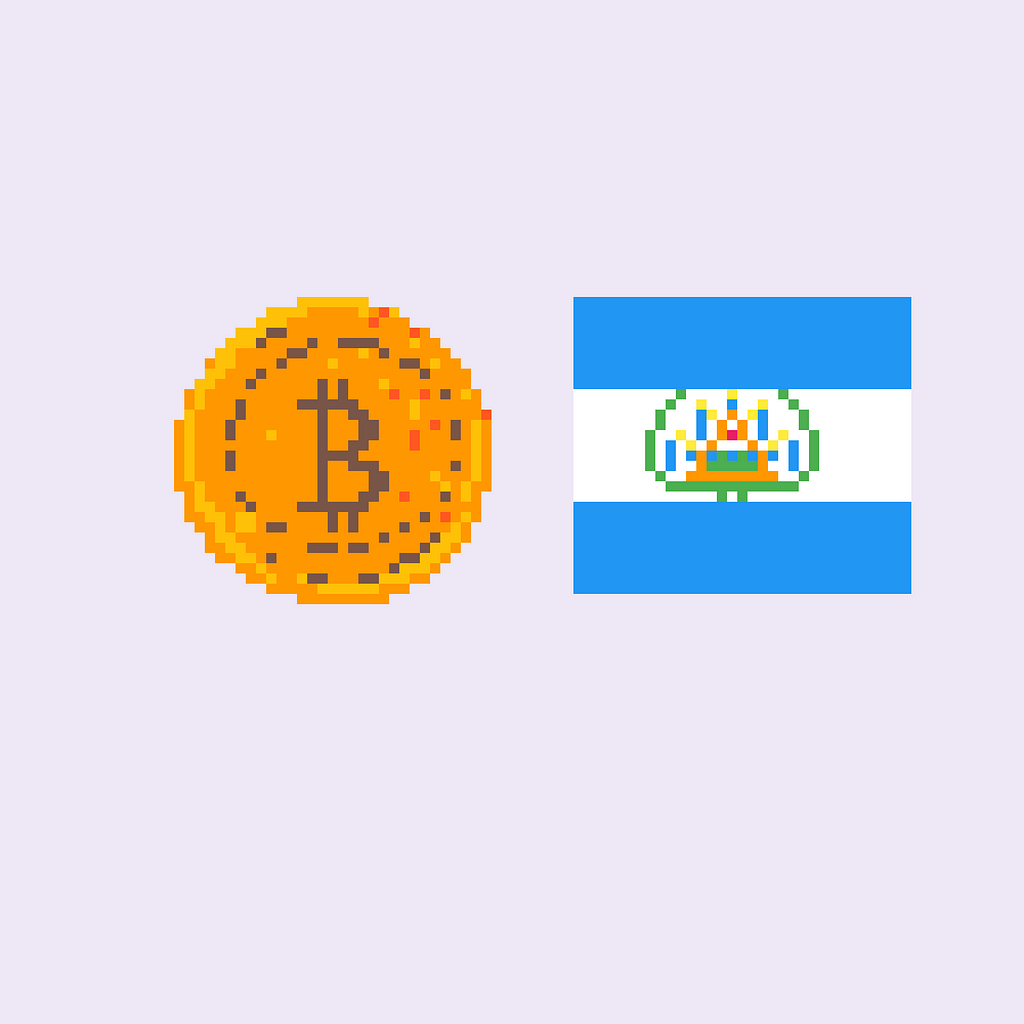 Pixel art of Bitcoin and El Salvador Flag
