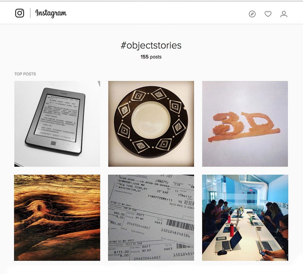 A grid of “six object stories” posts on Instagram