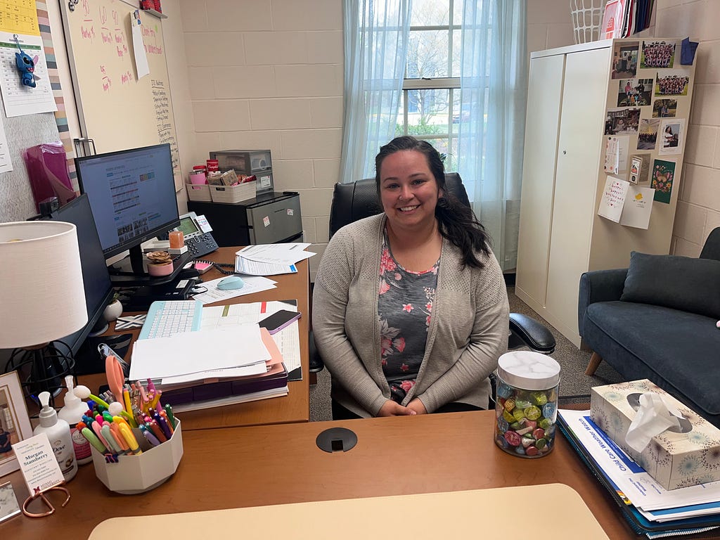 Morgan Stansberry photographed in her office. She is a former teacher at Mini University. As the Assistant Director, she spends 80% of her time in the classroom coaching teachers and teaching them different strategies.