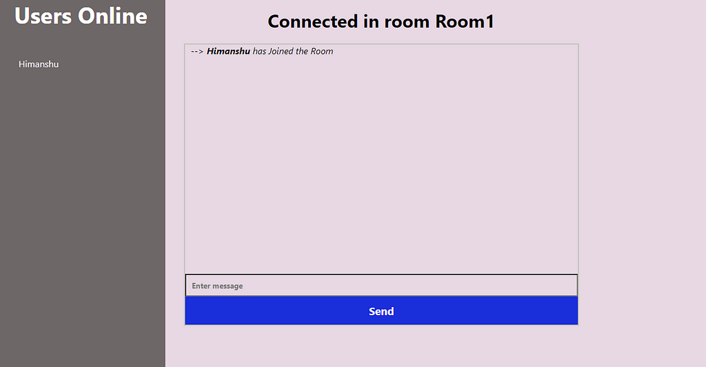 chat app screen showing a list of users currently online in room1