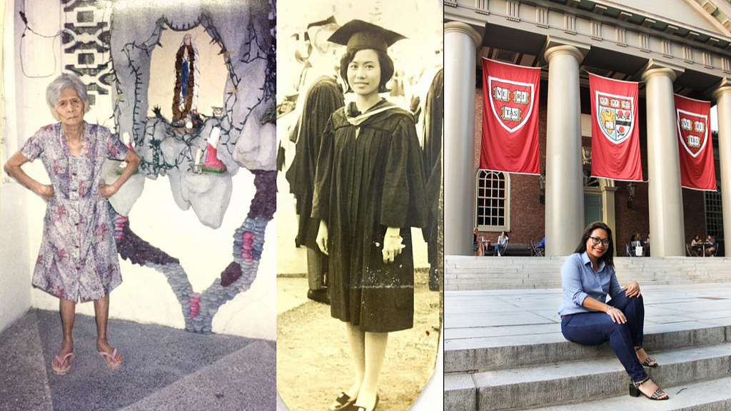 A collage showing my grandmother, my mother, and me.