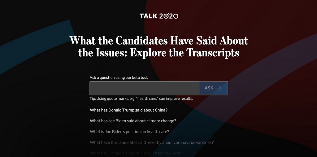 Talk2020 user interface