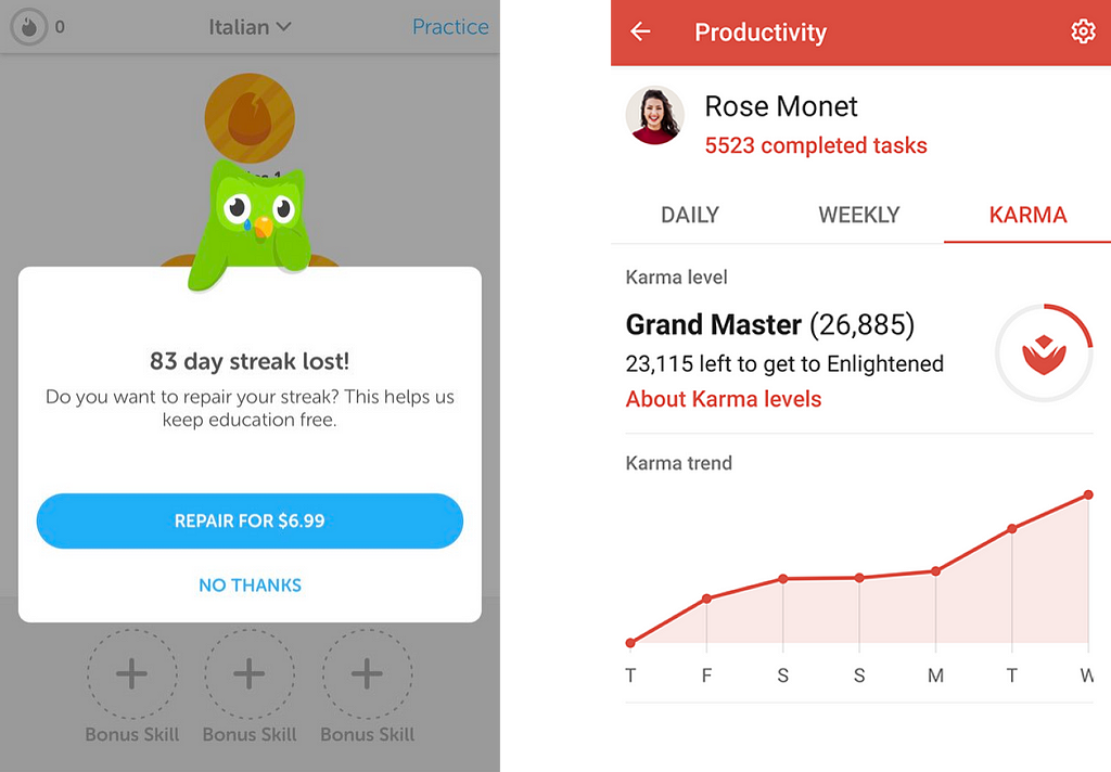 Gamification in the apps Duolingo and Todoist