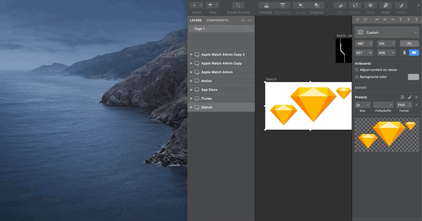 A GIF demonstrating how to drag and drop assets in Sketch.