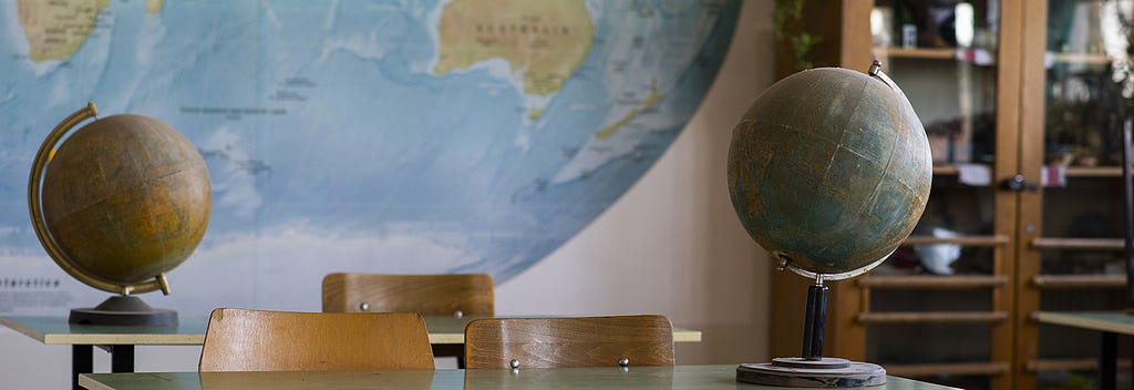 Globes in a school classroom