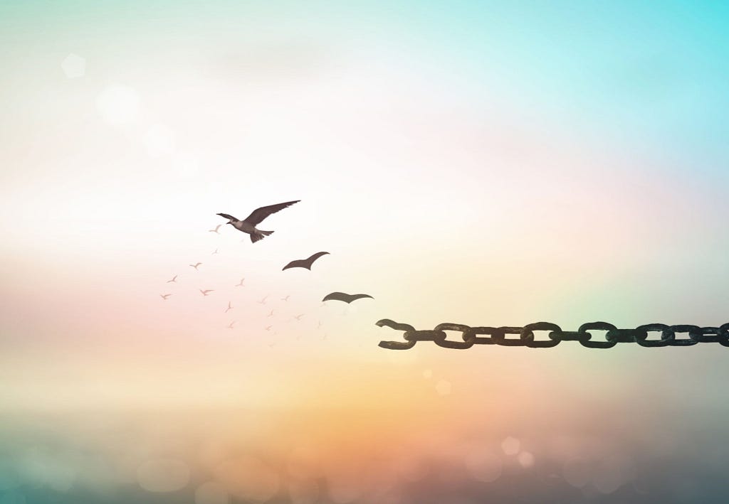 Birds forming out of an iron chain