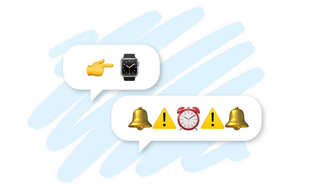 Two chat bubbles showing emoji that communicate that time is running out.