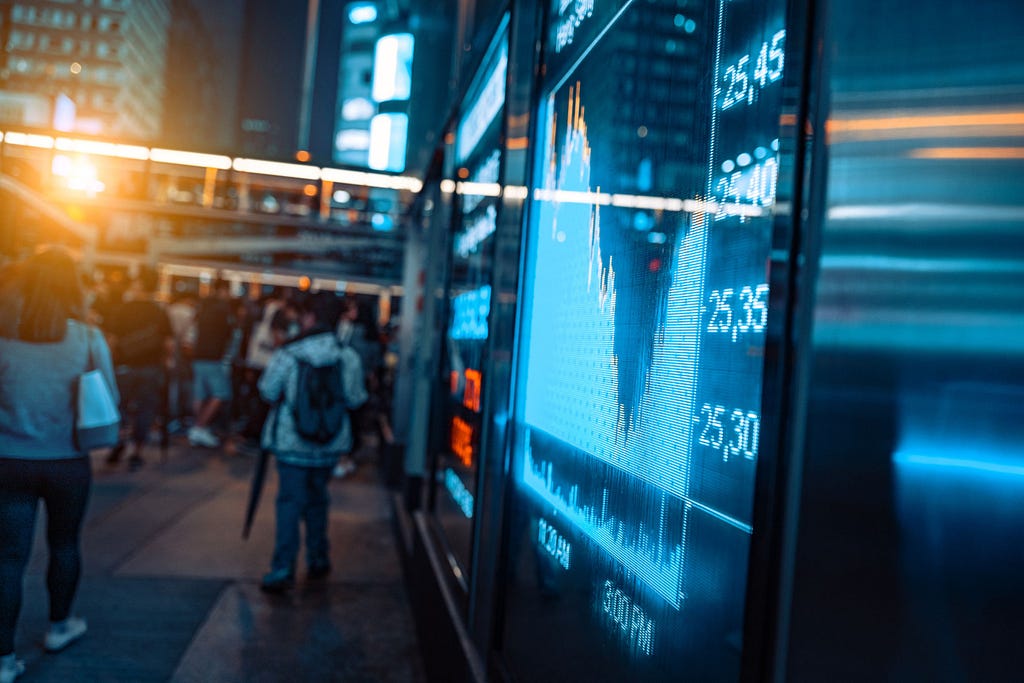 Financial stock exchange market display screen board on the street