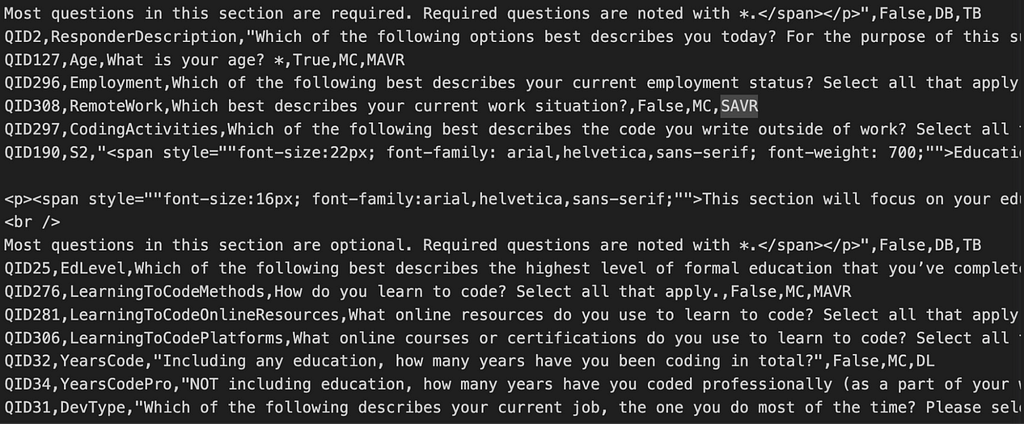 Screenshot of a table with raw schema descriptions.