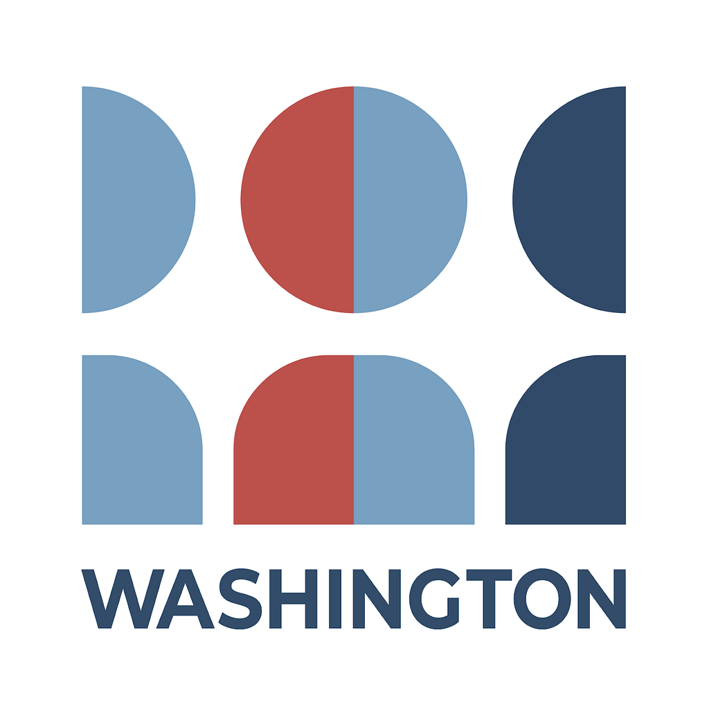 The Indivisible logo, in blue, red, and navy blue, with the word Washington below