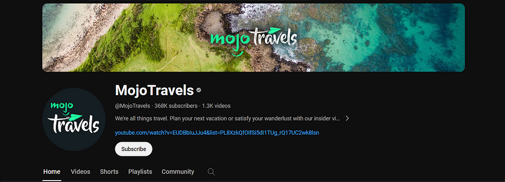 Mojo Travels YouTube Bio Screenshot