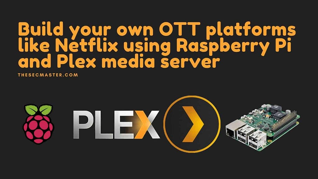 An image of Raspberry Pi and PLEX Media with black background