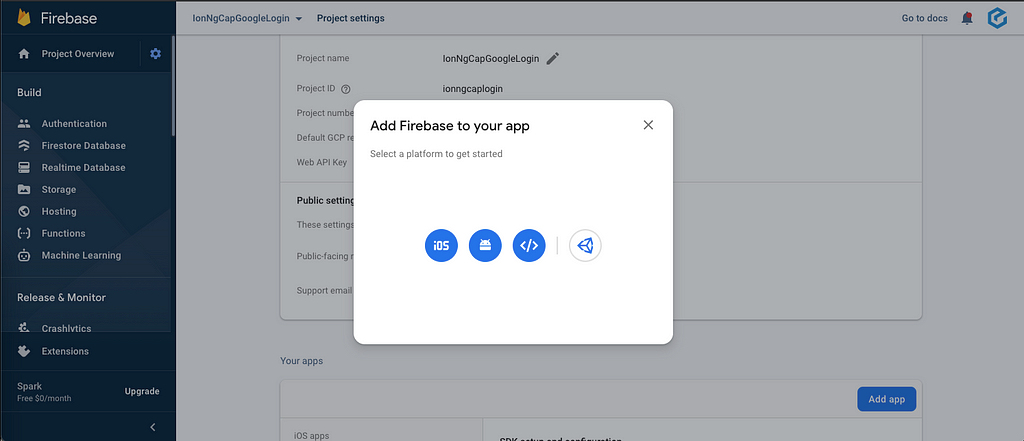 Add an Android app in Google Project (Firebase Console)